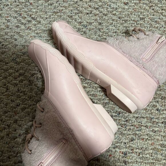 Sperry Saltwater Duck Boots Pink Rubber Fleece Teddy Waterproof- Size 8.5 - Picture 8 of 10